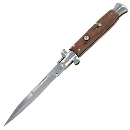 10.5" Wood Stiletto Automatic Knife Satin Bayo 3 10.5" Wood Stiletto Automatic Knife Satin Bayo