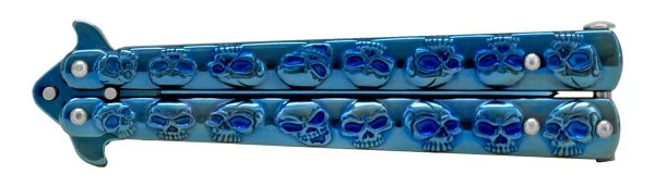 5" Stainless Steel Butterfly Knife Blue Skulls Bf-102-5 4 5" Stainless Steel Butterfly Knife Blue Skulls Bf-102-5 - Image 2