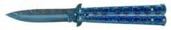 5" Stainless Steel Butterfly Knife Blue Skulls Bf-102-5