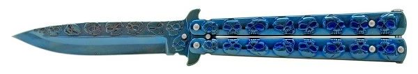 5" Stainless Steel Butterfly Knife Blue Skulls Bf-102-5 3 5" Stainless Steel Butterfly Knife Blue Skulls Bf-102-5