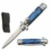 7.5" Blue Pearl Leverlock Automatic Knife Satin Bayo -DIRECT KNIFE SALES 7 Blue Pearl Leverlock Automatic Knife Satin Bayo.600