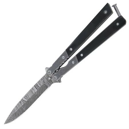 8.75 Inch Black Stone Wash Butterfly Knife Balisong Damascus Drop Point 3 8.75 Inch Black Stone Wash Butterfly Knife Balisong Damascus Drop Point