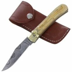 9" Leverlock Damascus Bright Wood Automatic Knife File Work -DIRECT KNIFE SALES 9 Leverlock Damascus Bright Wood Automatic Knife File Work 3.600
