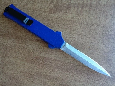 AKC F-16 Blue Grip D/A OTF Automatic Knife Satin Dagger 4 AKC F-16 Blue Grip D/A OTF Automatic Knife Satin Dagger - Image 2