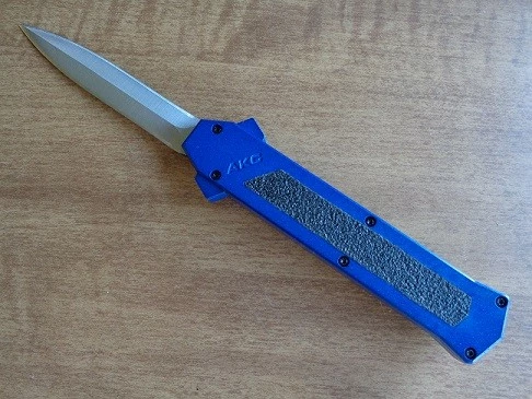 AKC F-16 Blue Grip D/A OTF Automatic Knife Satin Dagger 5 AKC F-16 Blue Grip D/A OTF Automatic Knife Satin Dagger - Image 3