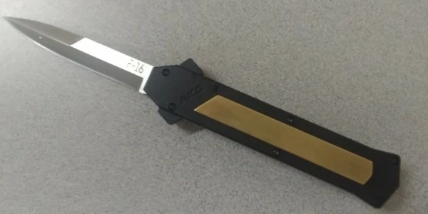AKC F-16 Brass Switchblade D/A OTF Automatic Knife Satin Bayo 3 AKC F-16 Brass Switchblade D/A OTF Automatic Knife Satin Bayo