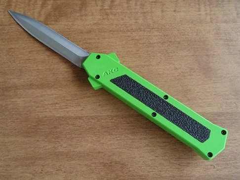 AKC F-16 Neon Green Grip OTF Automatic Knife Satin Dagger 3 AKC F-16 Neon Green Grip OTF Automatic Knife Satin Dagger