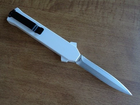 AKC F-16 White Grip D/A OTF Automatic Knife Satin Dagger 4 AKC F-16 White Grip D/A OTF Automatic Knife Satin Dagger - Image 2