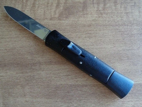 AKC Mini Concord Black D/A OTF Automatic Knife Satin Flat Grind 3 AKC Mini Concord Black D/A OTF Automatic Knife Satin Flat Grind