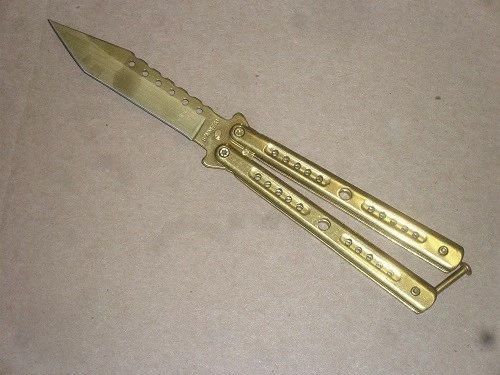 Balisong 9 Inch Gold Heavy Folding Butterfly Knife Tanto 8 Balisong 9 Inch Gold Heavy Folding Butterfly Knife Tanto -DIRECT KNIFE SALES Balisong 9 Gold Heavy Folding Butterfly Knife Tanto.600