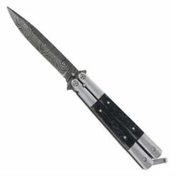 8.75" Butterfly Knife Black Balisong Damascus Bayo
