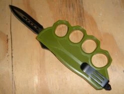 Biker USA Green D/A OTF Trench Automatic Knuckle Knife Black Dagger -DIRECT KNIFE SALES Biker USA Green DA OTF Trench Automatic Knuckle Knife Two Tone Dagger 1.600