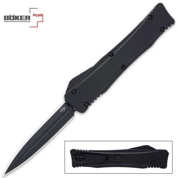 Boker Plus D/A OTF Automatic Knife Black Dagger 3 Boker Plus D/A OTF Automatic Knife Black Dagger