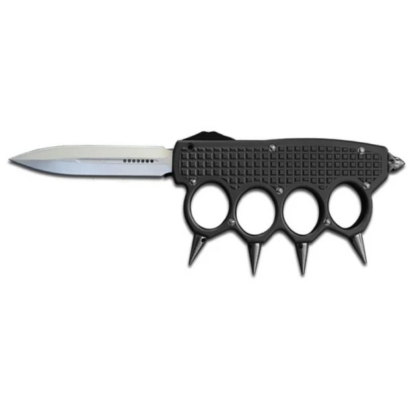 CNC Spiked Knuckles Black Automatic Knife Satin Dagger 3 CNC Spiked Knuckles Black Automatic Knife Satin Dagger