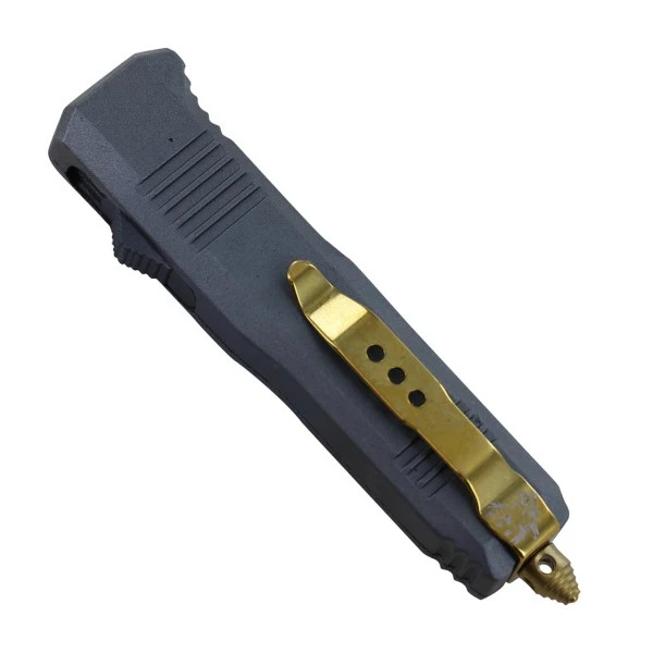 Damascus 6.75" Mini Ranger D/A OTF Gray Automatic Knife Gold Drop Point 4 Damascus 6.75" Mini Ranger D/A OTF Gray Automatic Knife Gold Drop Point - Image 2