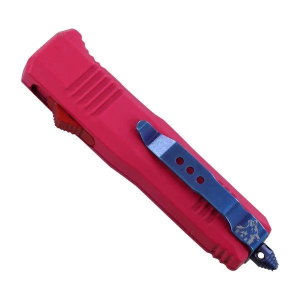 Damascus 6.75" Mini Ranger D/A OTF Pink Automatic Knife Blue Dagger 4 Damascus 6.75" Mini Ranger D/A OTF Pink Automatic Knife Blue Dagger - Image 2