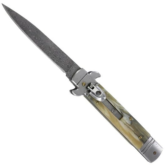 Damascus Leverlock Stiletto Rock Marble Automatic Knife 3 Damascus Leverlock Stiletto Rock Marble Automatic Knife