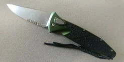 Dark Green Side Opening Automatic Knife Serrated