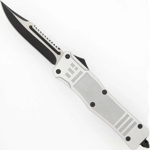Delta Force Silver D/A OTF Automatic Knife Two Tone Drop Point Serrated 3 Delta Force Silver D/A OTF Automatic Knife Two Tone Drop Point Serrated