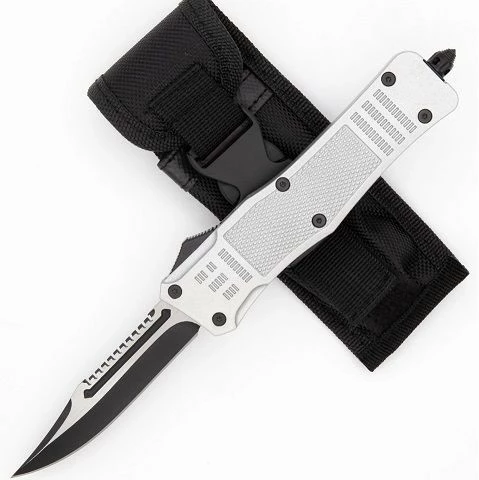 Delta Force Silver D/A OTF Automatic Knife Two Tone Drop Point Serrated 4 Delta Force Silver D/A OTF Automatic Knife Two Tone Drop Point Serrated - Image 2
