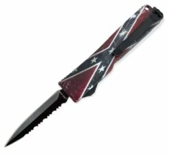 DIRECT KNIFE SALES -DIRECT KNIFE SALES Firecracker 5 Mini Confederate Flag DA OTF Automatic Knife Black Dagger Serrated 1.600
