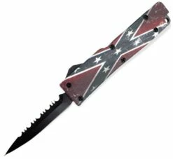 DIRECT KNIFE SALES 32 5" Slim Confederate Flag D/A OTF Automatic Knife Black Dagger Serrated
