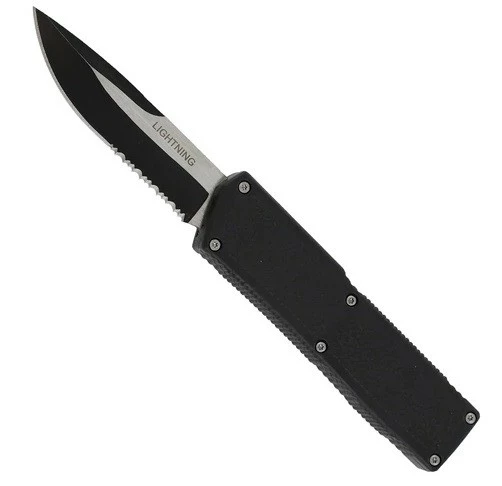 Lightning Model 3 Black D/A OTF Automatic Knife Two Tone Drop Point Serrated 3 Lightning Model 3 Black D/A OTF Automatic Knife Two Tone Drop Point Serrated