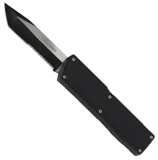 Lightning Model 3 Black D/A OTF Automatic Knife Two Tone Tanto Serrated 3 Lightning Model 3 Black D/A OTF Automatic Knife Two Tone Tanto Serrated