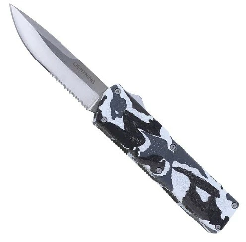 Lightning Model 3 Camo D/A OTF Automatic Knife Satin Drop Point Serrated 3 Lightning Model 3 Camo D/A OTF Automatic Knife Satin Drop Point Serrated