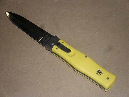 Mikov Yellow Leverlock Automatic Knife Satin Dagger 3 Mikov Yellow Leverlock Automatic Knife Satin Dagger