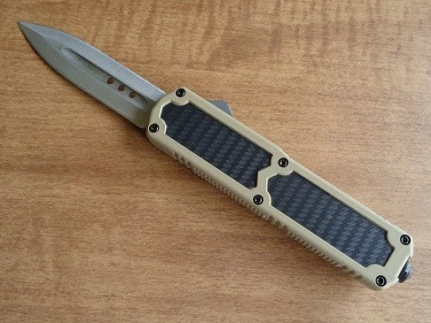 Titan Tan Carbon Grip D/A OTF Automatic Knife Satin Dagger 3 Titan Tan Carbon Grip D/A OTF Automatic Knife Satin Dagger